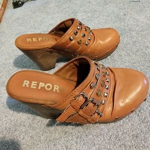 Report leather wedge sandals